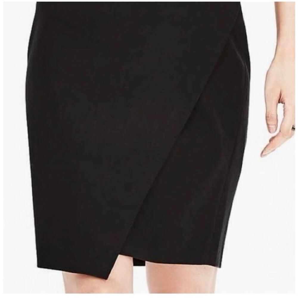 Banana Republic Black Crossover Faux Wrap Skirt With Zip Closure Size 12